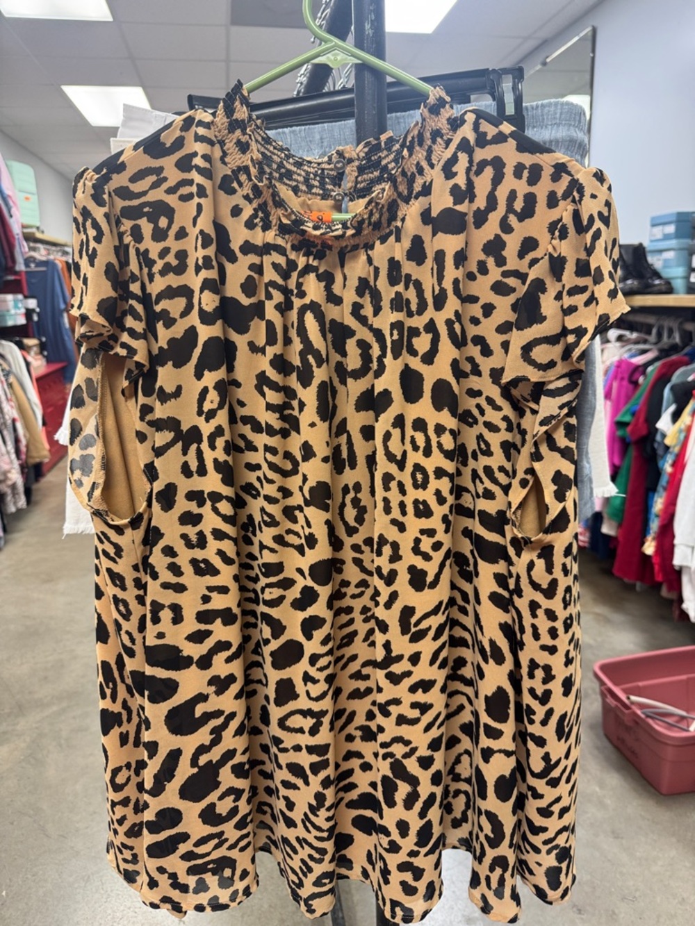 Sugarlips Tan and Black Leopard Cold-Shoulder Blouse